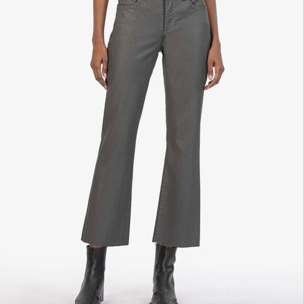 KUT Kelsey Coated Grey High Rise Fab Ab Ankle Flare